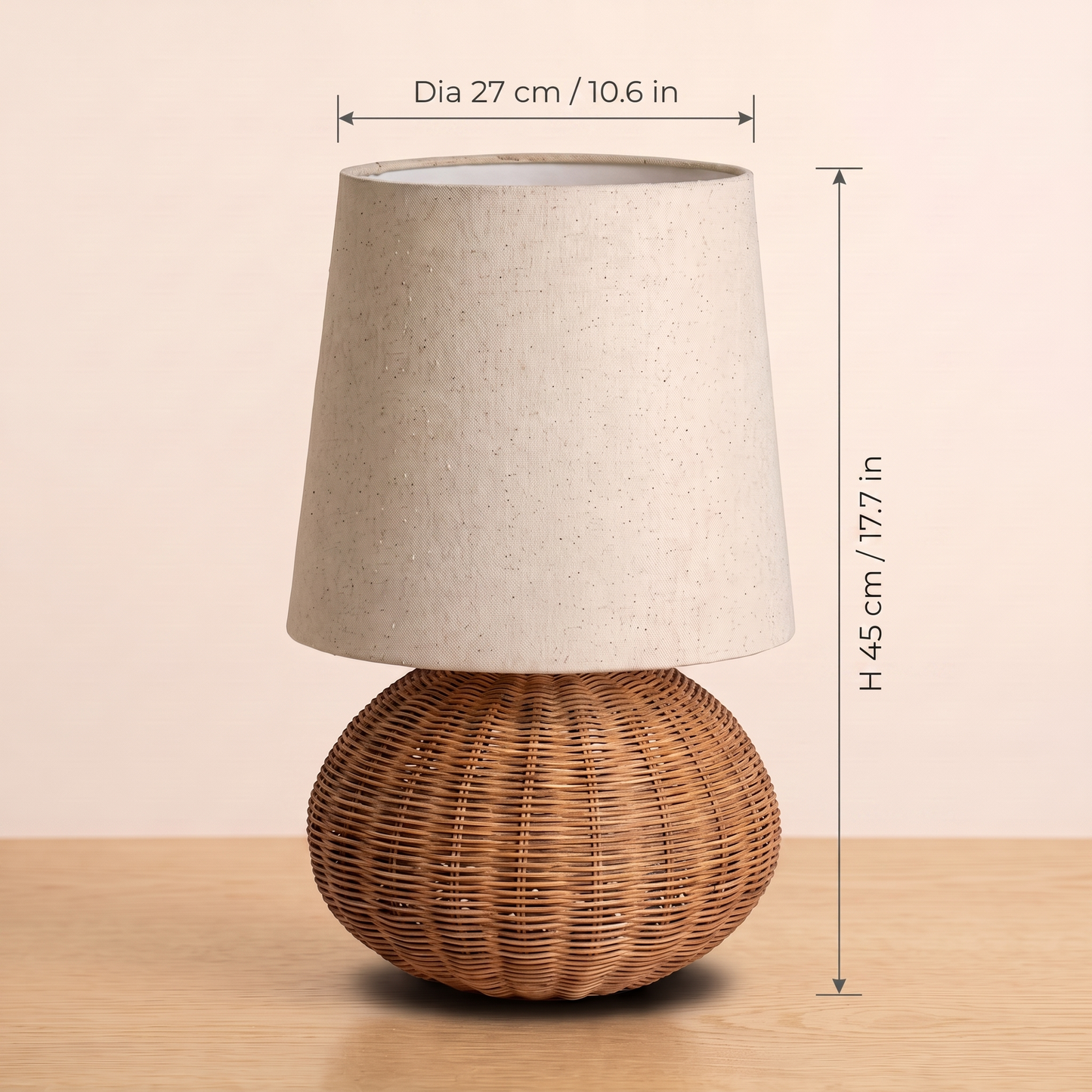 Braxton Rattan Table Lamp dimensions, 27cm diameter and 45cm tall