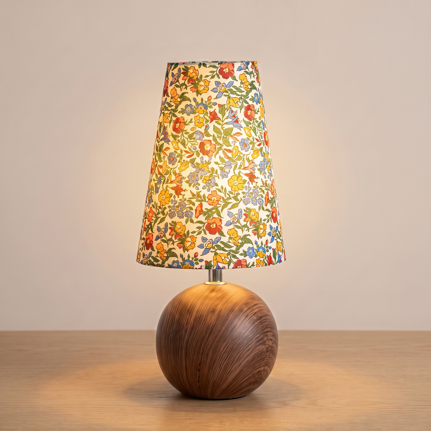 Anna Floral Table Lamp switched on with a warm glow