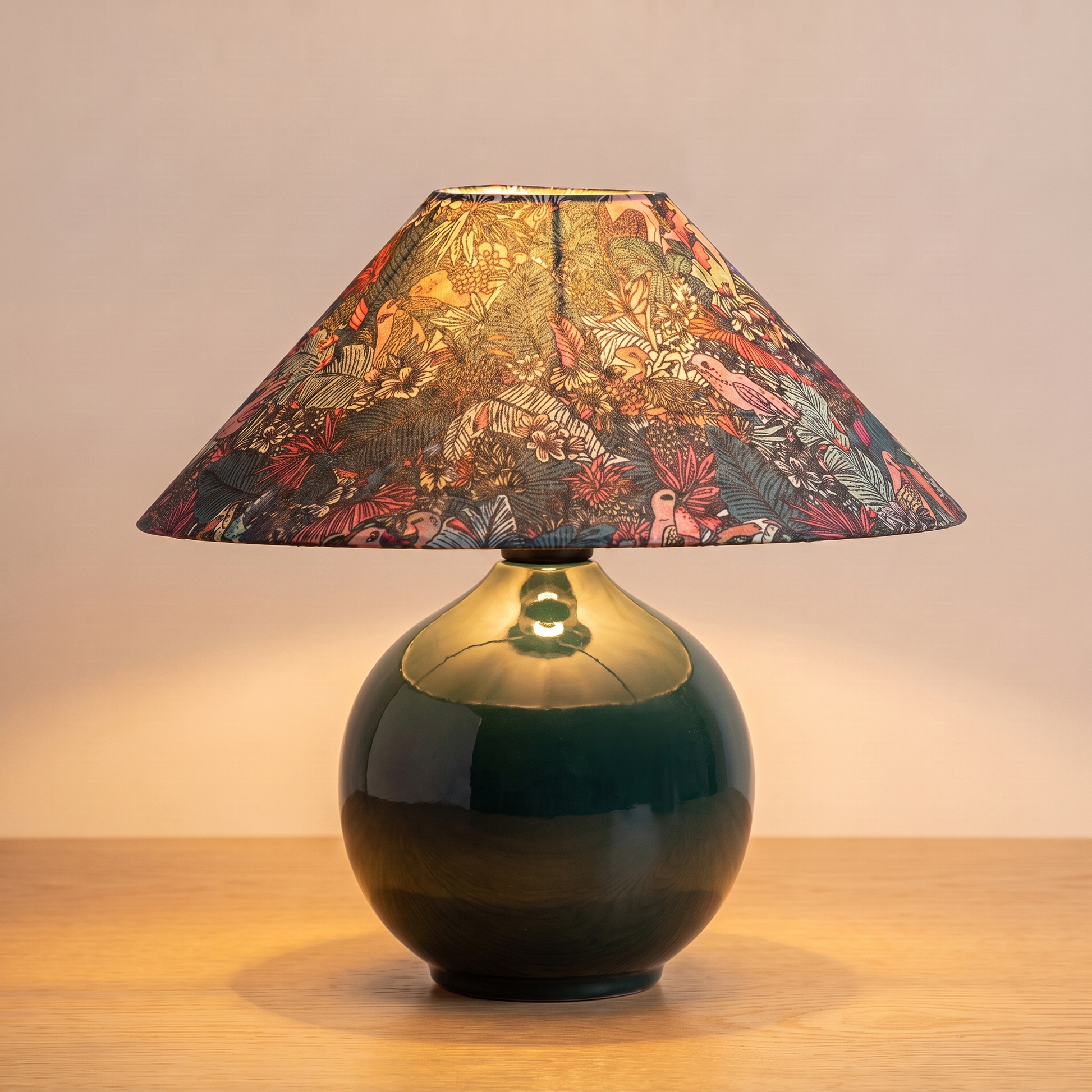 Kalinda Table Lamp switched on with a warm glow