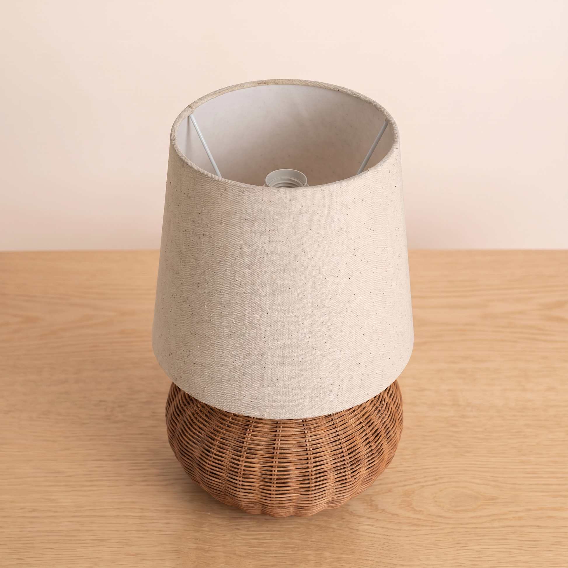 Braxton Rattan Table Lamp seen from above showing the shade opening