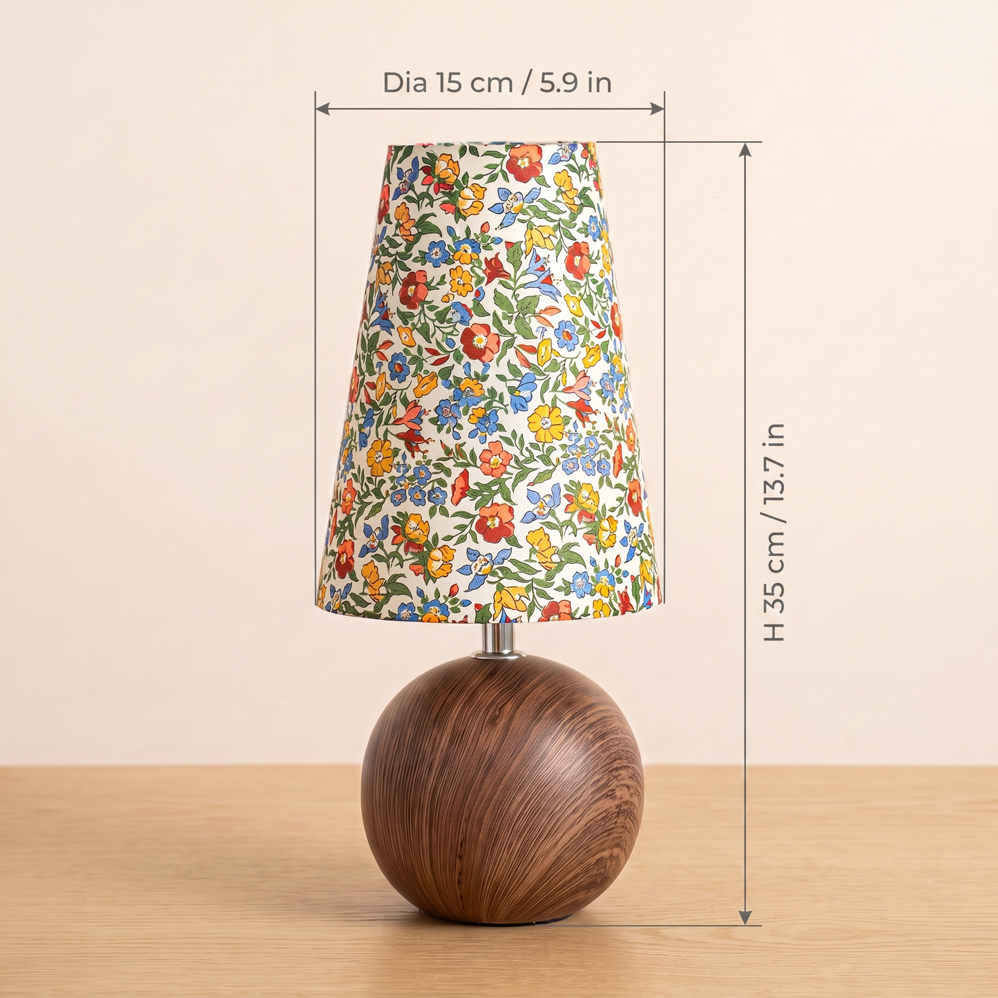 Anna Floral Table Lamp dimensions, 15cm diameter and 35cm tall