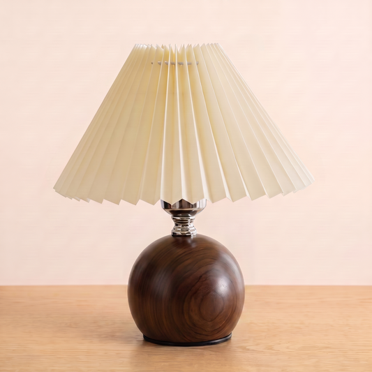 Retro Nordic Pleated Table Lamp with the walnut wood base