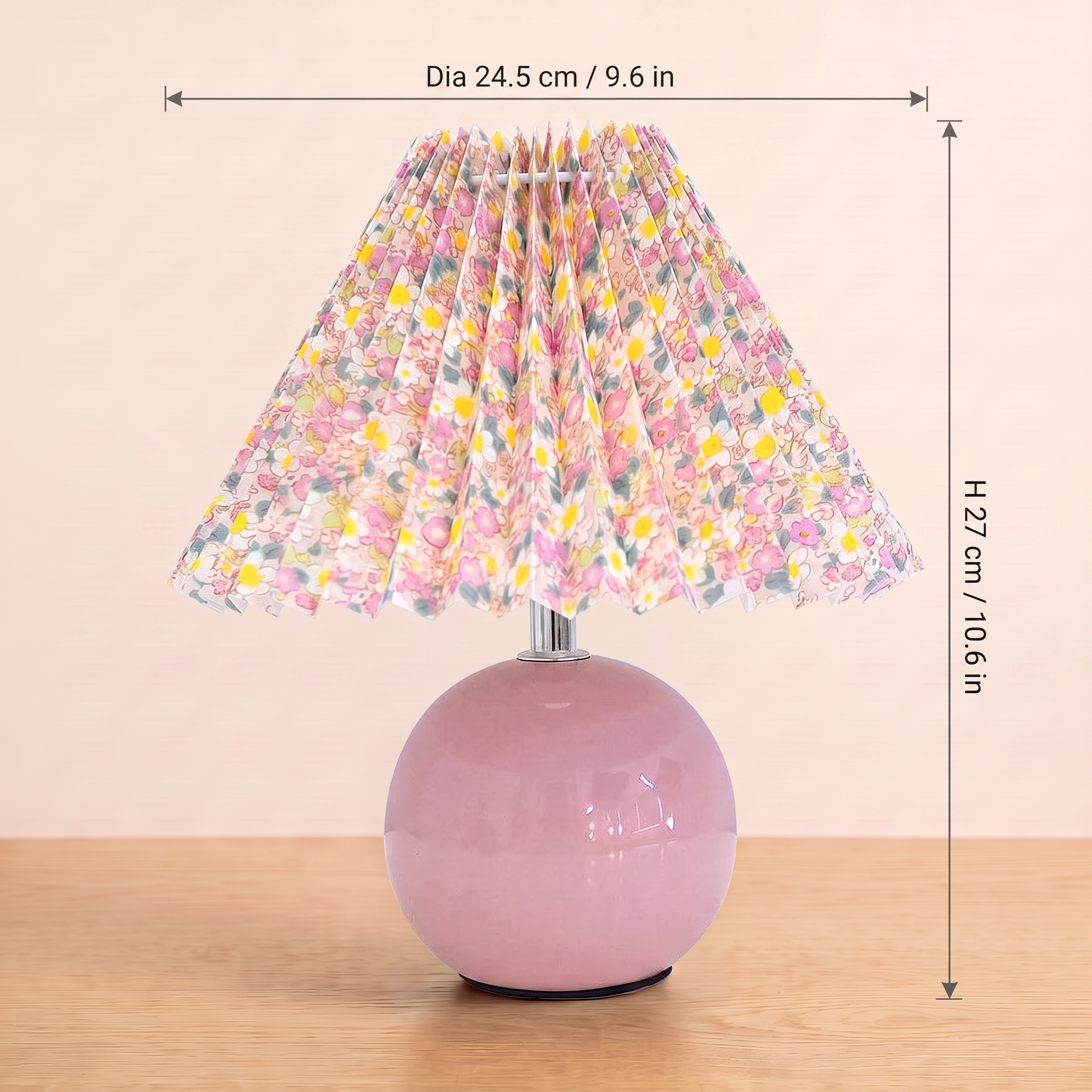 Nordic Ceramic Table Lamp dimensions, 24.5cm shade diameter and 27cm tall