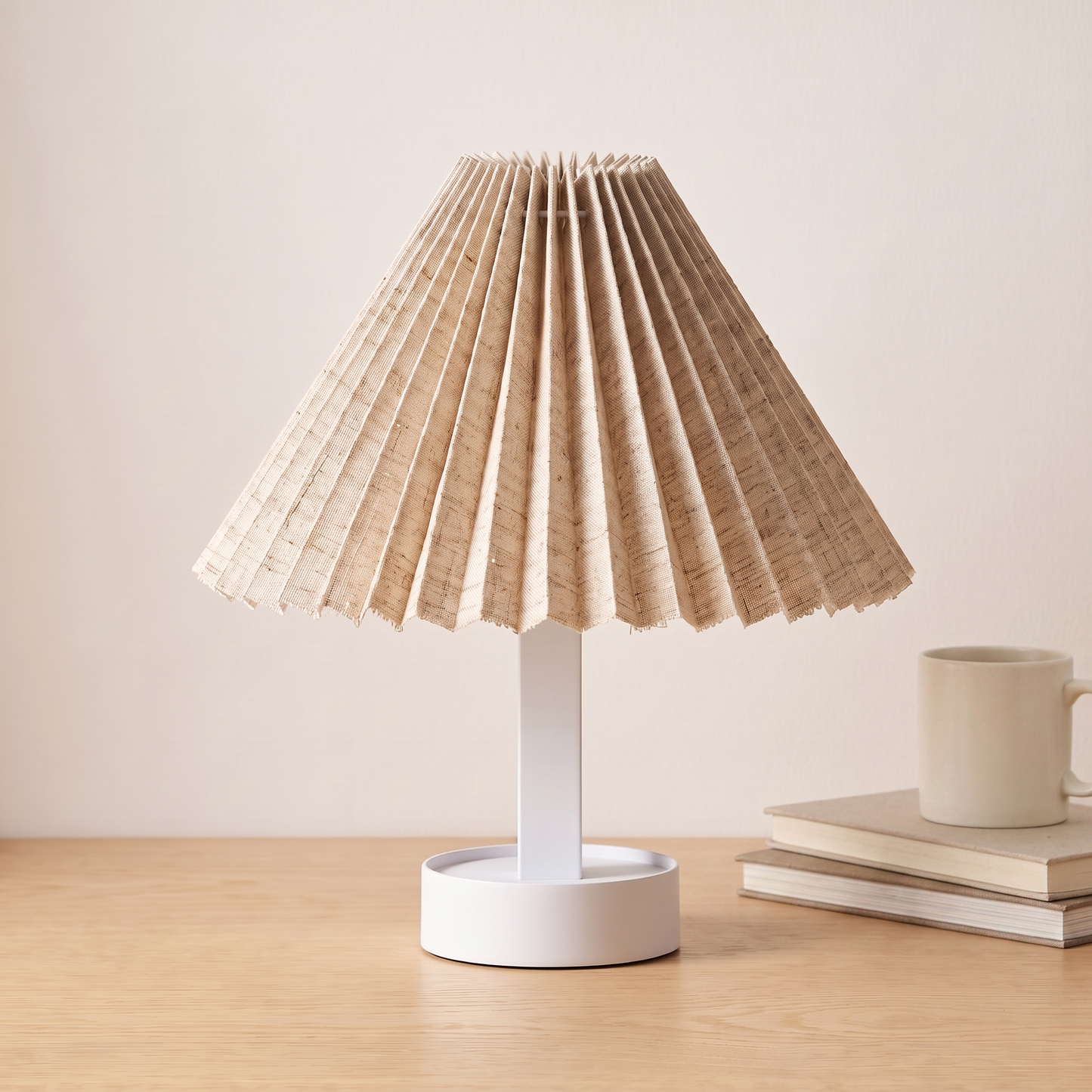 Adjustable Dual-Shape Retro Table Lamp beside books and a mug to show its size