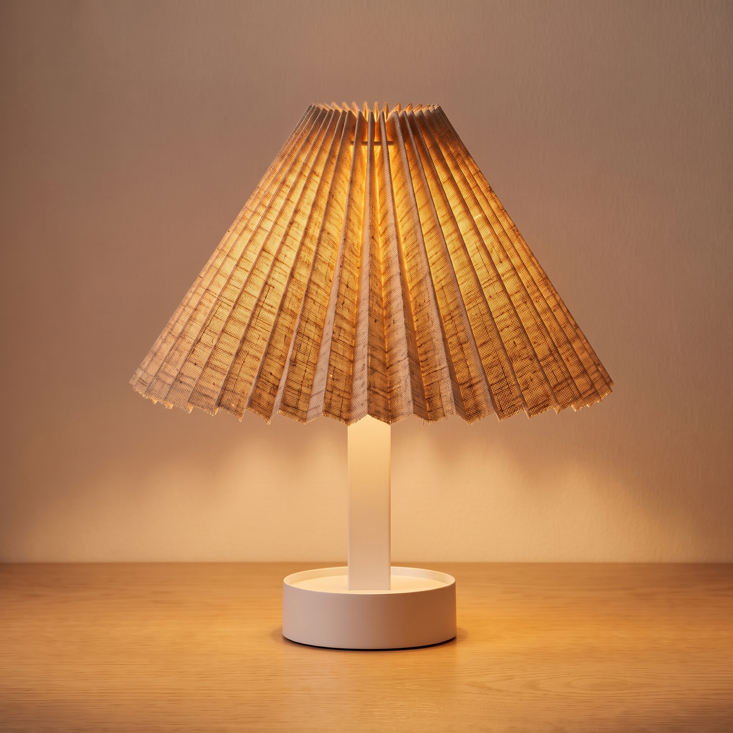 The lamp opened out and switched on with a warm glow through the woven shade