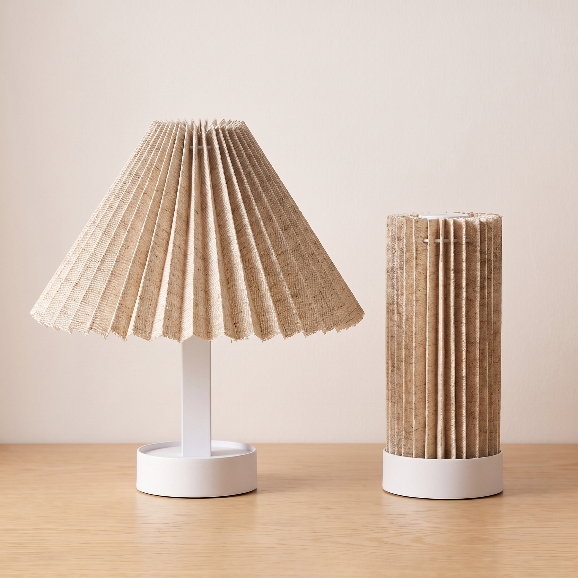 The same lamp shown in both shapes, opened out as a table lamp and folded down into a slim lantern